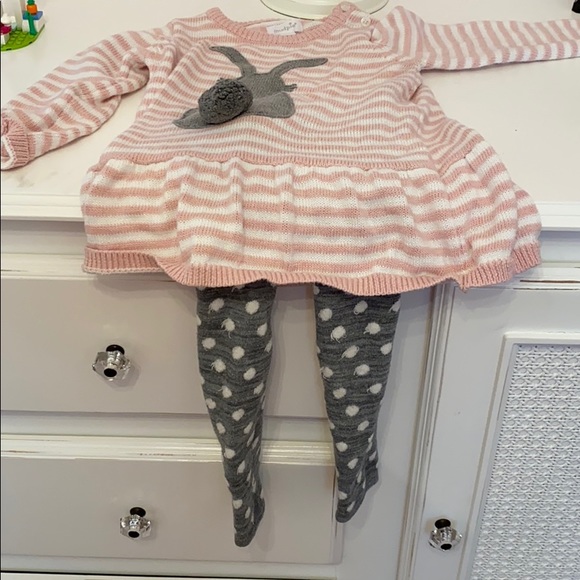 Mud pie 3T Easter Bunny sweater dress tights pink - Picture 2 of 3